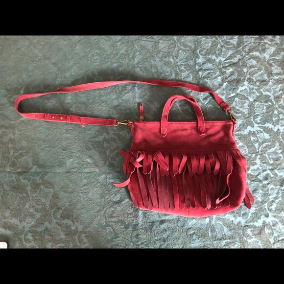 Madewell Leather Burgundy Fringed Cross Body Bag - Picture 3 of 10